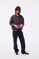 FLOCKED LIGHT HAND-BRUSHED FADED DISTRESSED COLOR-TOOTH ZIPPER HEM STRAIGHT-LEG JEANS