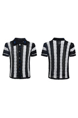 Retro Knit Stripe Polo Tee