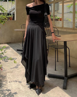 Kun chiffon layered unbalance wrap skirt