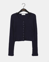 Ponen Cotton Ribbed Cropped U-neck Cardigan
