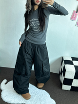 HOT HEAT 🔥 PADDING CARGO OVER UNISEX LONG PANTS🩶🖤2COLOR