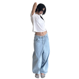 Tiberinus - Baggy Flowy Jeans - Slouchy Balloon-Leg Jeans - Sky Blue - Cotton Denim