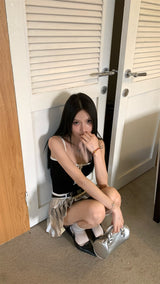 Center ribbon slit sleeveless top