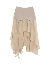 Beige Chiffon Unbalanced Long Skirt