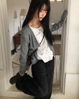 ぺリングフリルVネックニットカーディガン