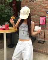 [ORIGINAL] Ash U-neck Lettering Ribbed Sleeveless