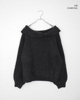 ユビンリボンツイストオフショルダーケーブルニット
