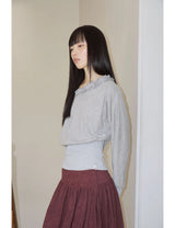 OFF-SHOULDER RUFFLE TOP(GREY)
