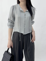 Leche Strap Button Long Sleeve Blouse