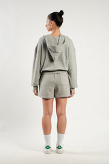 TEMPUS パッチクロップフードジップアップ (GREY MELANGE)