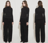 LETTERING CORDUROY WIDE LEG PANTS [BLACK]