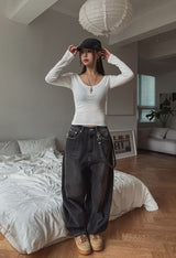 ナッドウォッシングチェーンワイドデニムパンツ