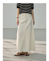 Minimal Vintage Washing Embroidered Denim Pencil Skirt