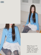 ブルーレタリングラウンドロングスリーブTシャツ