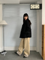 Monique Check Color Matching Cotton Wide Banding Pants