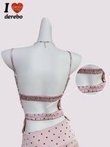 pink silk dot backless skirt two-piece