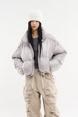 Piping shirring high-neck short padded jumper