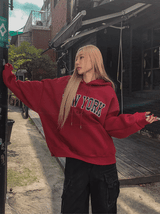 New York Embroidered Overfit Hoodie