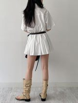 [Belt SET] Romi Collar Pleated Mini One Piece