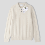 All-Day Cable Pattern Two-Button Collar Knit