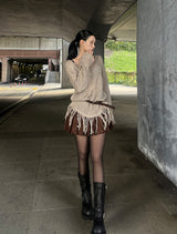 Corduroy pleated skirt belt set