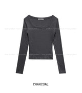 [U-BASIC] Marron Square Neck Slim Long Sleeve