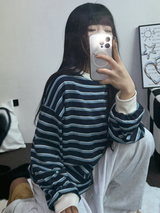 STRIPE OVER BOXY BOYFRIEND ロングスリーブTシャツ ❤💚🩵🧸4COLOR