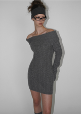[MADE] Air wool off-shoulder cable knit dress (Wool 80%)