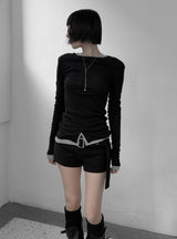 ラットカットボートネック長袖Tシャツ