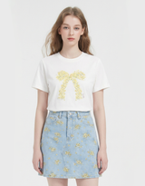 キャノーラブルームリボンプリントTシャツ アイボリー
