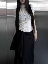 mock neck shirring short sleeve (3color)