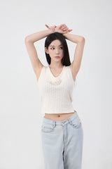 Back Ribbon Sleveless Knit_cream [brooch set]