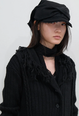 Tassel Collar Knit Cardigan / Black