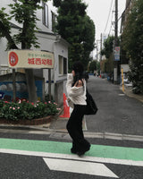 Banding black loose boots cut pants