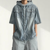 TUFF Denim Boxy Fit Hooded Short Sleeve Jacket