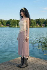 PETAL VEIL LACE MIDI SKIRT