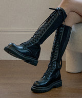 Lena Knit Lace-up Long Walker Boots_B2525