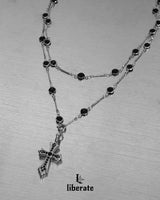  [S.Steel] Black Cubic Cross Layered Necklace
