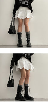 Torom Back Banded Ribbon Slit Flare Mini Skirt