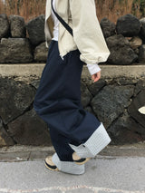 Checky Button Roll-up Wide Pants (2c)