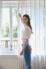 CHECK RIBBON DENIM PANTS
