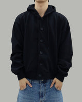 Double Button Hooded Zip-Up (Black)