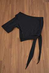 One-Shoulder Button Drape Top (Black)