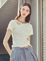 [LINE] Hole Shirring Strap T-shirt (Ivory)