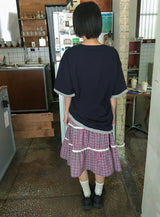 26SS★ [BAONHAUS] ヤンビチェックレースバンディングミディスカート