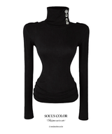 Silver Button High neck Top (2color)