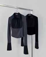 1153. Stripe layered shirts crop T (2color)