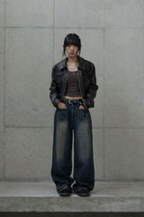 Pocket reverse denim pants