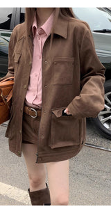 high-end pink loose fit long-sleeve shirt