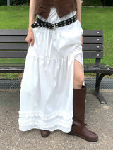 Rustic Pure Frill Slit Maxi Long Skirt (2 colors)